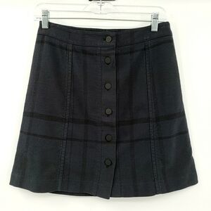 ANN Taylor Loft Buttoned Navy Blue Black Striped Cotton Skirt